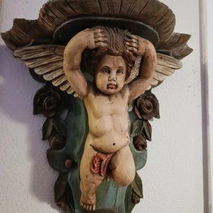 1930's Cherub Wood Carved Shelf